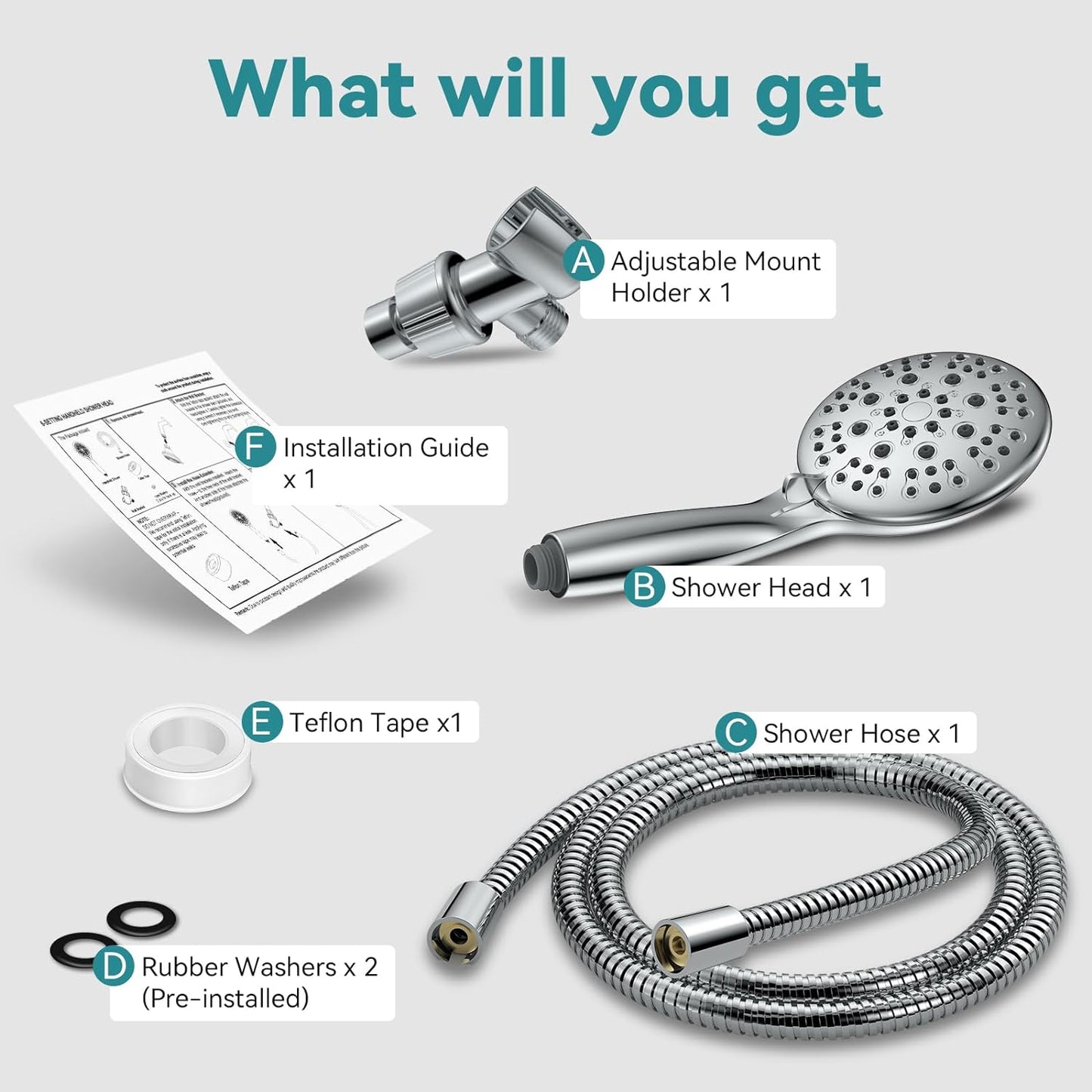 High Pressure Shower Head with Handheld, 6 Spray Settings Handheld Showerhead, 4.3" High Flow Rain Showerhead Set with 59" Stainless Steel Hose and Adjustable Bracket for Bathroom, Gym, Hotel