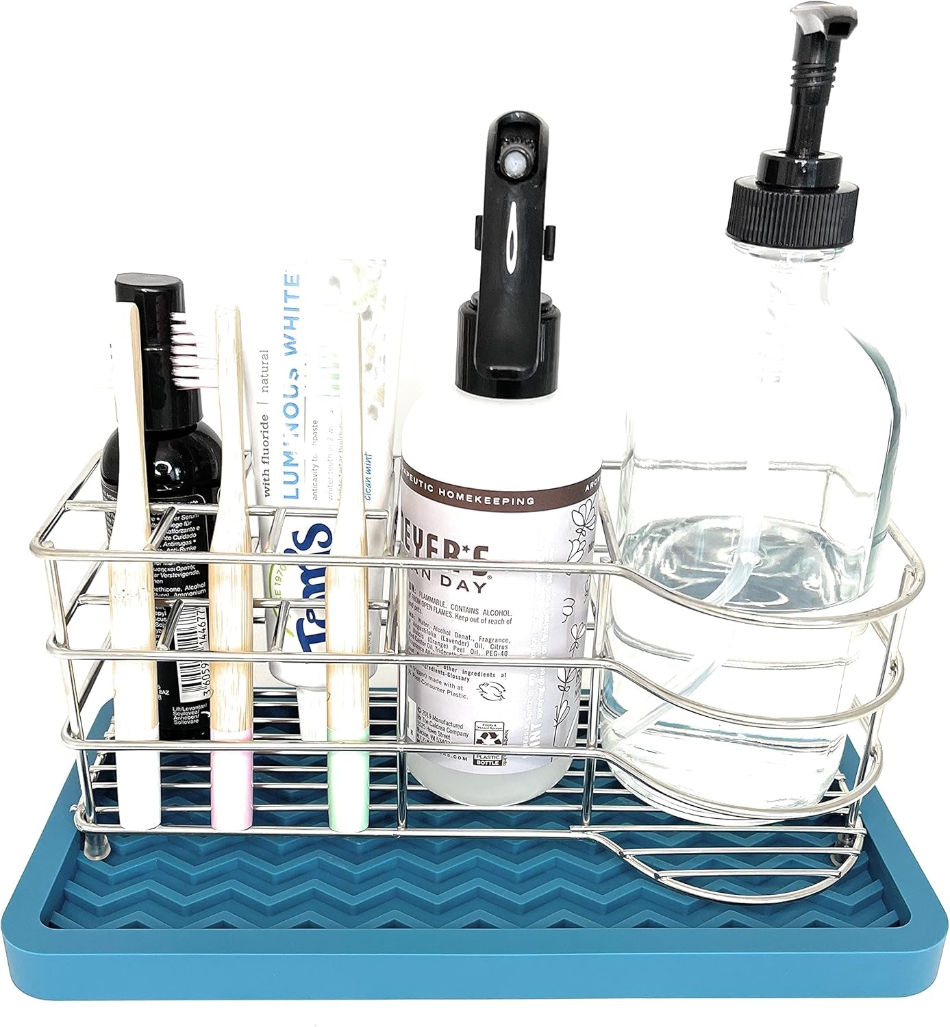 Happitasa Silicone Kitchen Sink Organizer Tray, Sponge Holder and Countertop Protector | Bathroom and Kitchen Soap Dish and Dispenser Tray (Grey, 10" X 5.25", 10.3 Ounces)