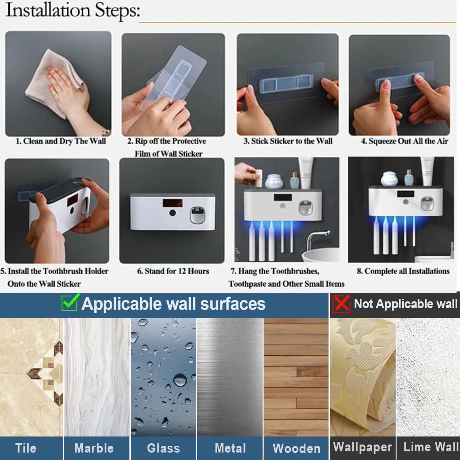 5-Slot Wall Mounted Toothbrush Holder