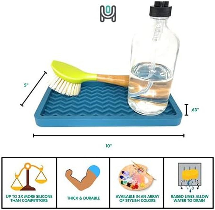 Happitasa Silicone Kitchen Sink Organizer Tray, Sponge Holder and Countertop Protector | Bathroom and Kitchen Soap Dish and Dispenser Tray (Grey, 10" X 5.25", 10.3 Ounces)