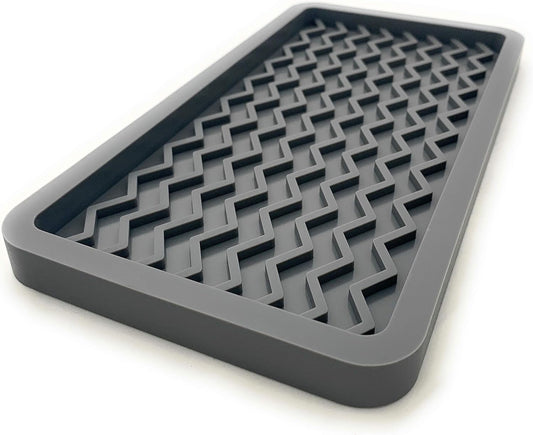Happitasa Silicone Kitchen Sink Organizer Tray, Sponge Holder and Countertop Protector | Bathroom and Kitchen Soap Dish and Dispenser Tray (Grey, 10" X 5.25", 10.3 Ounces)