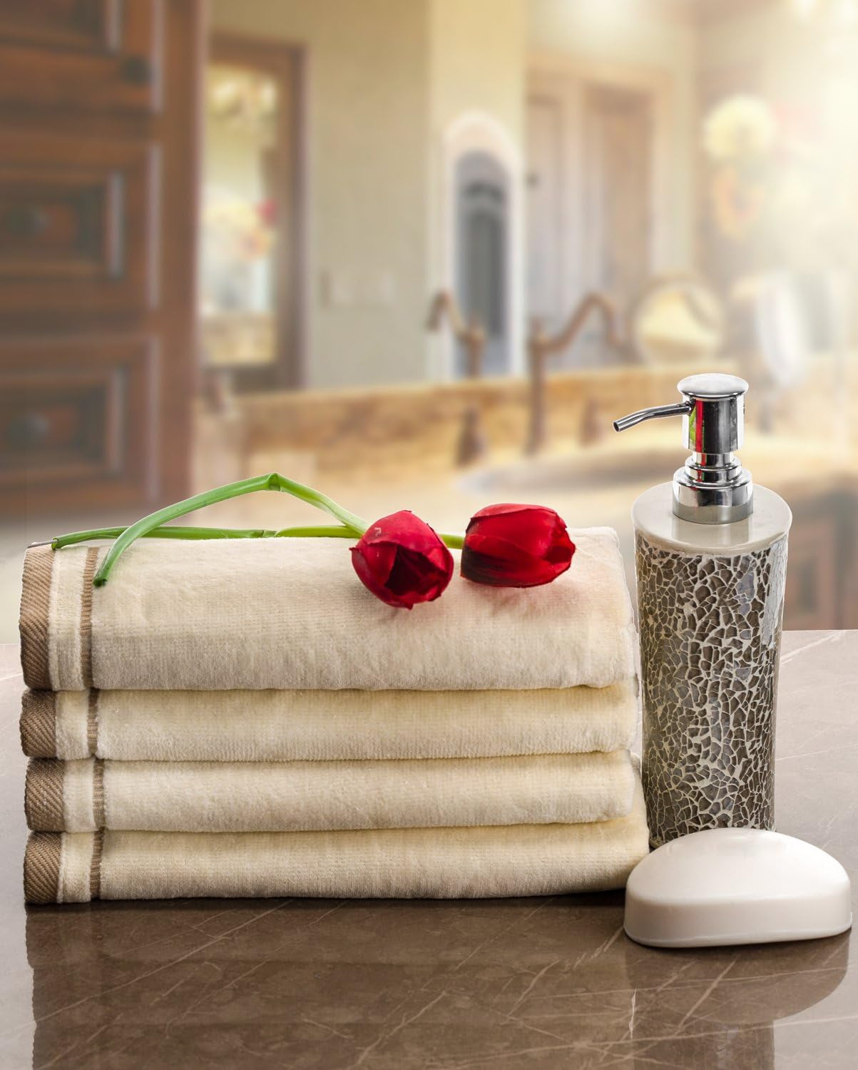 Monogrammed Gifts, Fingertip Towels, 11 X 18 Inches - Set of 4- Decorative Golden Brown Embroidered Towel - Extra Absorbent 100% Cotton- Personalized Gift- for Bathroom/Kitchen- Initial H (Ivory)