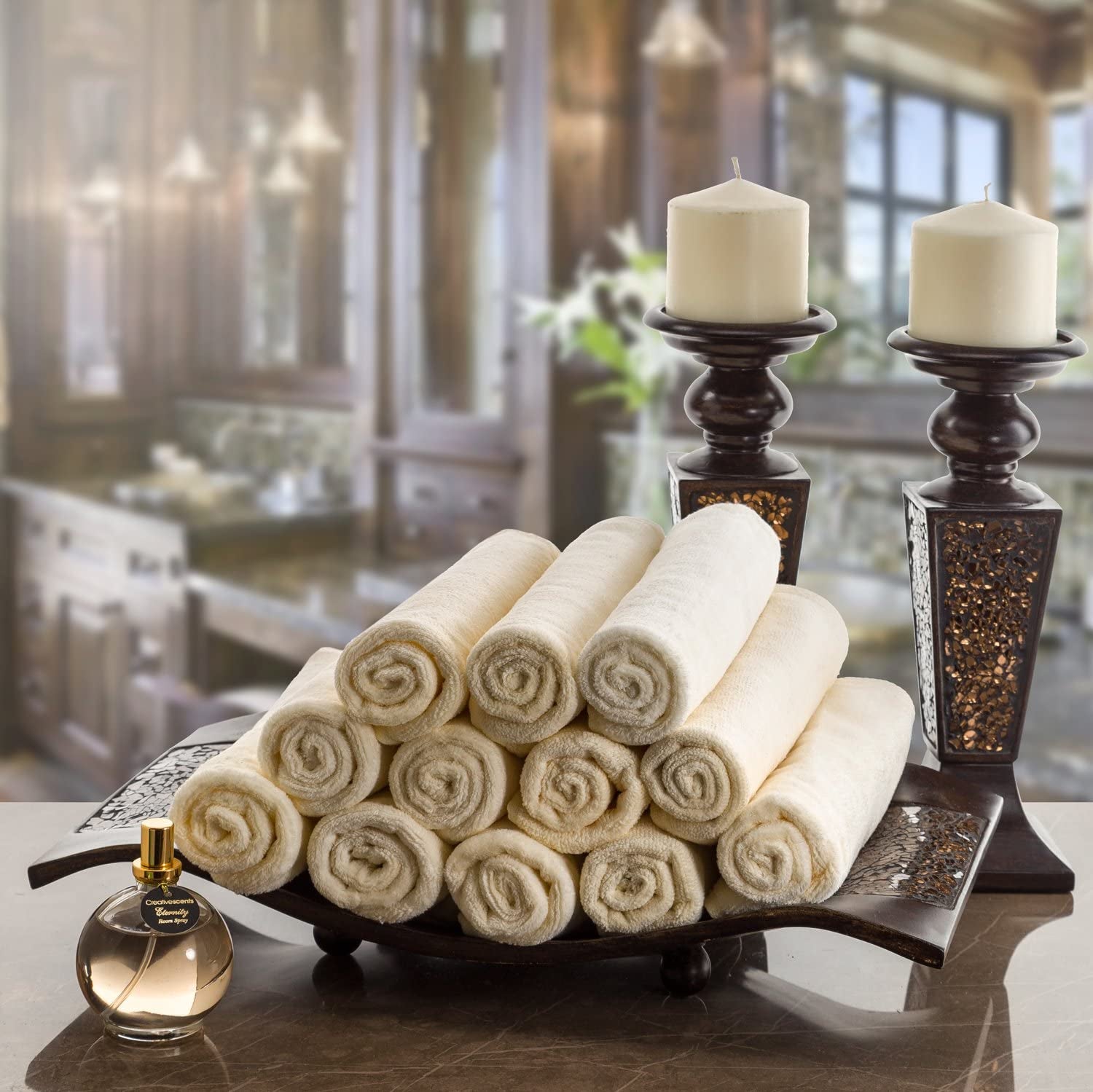 Monogrammed Gifts, Fingertip Towels, 11 X 18 Inches - Set of 4- Decorative Golden Brown Embroidered Towel - Extra Absorbent 100% Cotton- Personalized Gift- for Bathroom/Kitchen- Initial H (Ivory)
