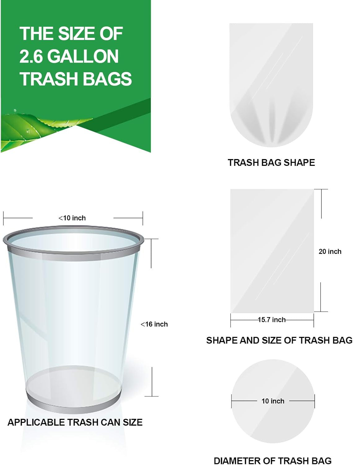 Clear Small Trash Bags, 2.6 Gallon Garbage Bags, Wastebasket Bin Liners 220 Count Plastic Trash Bags for Bathroom Bedroom Office Garbage Can 10 Liters - Durable & Thick Trash Bag